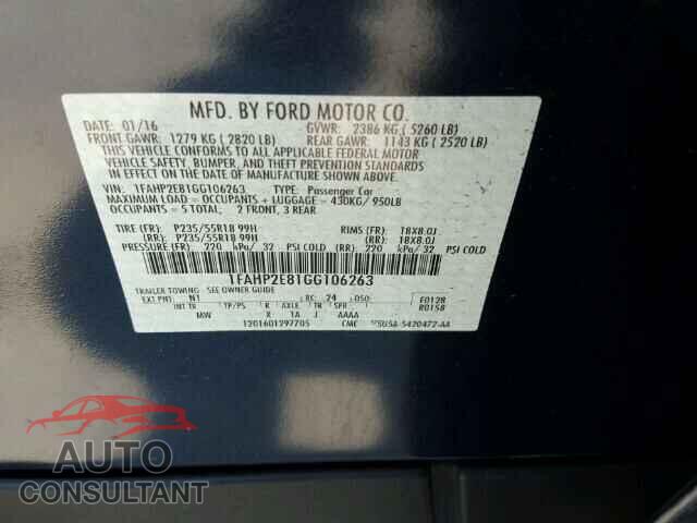 FORD TAURUS 2016 - 1FAHP2E81GG106263