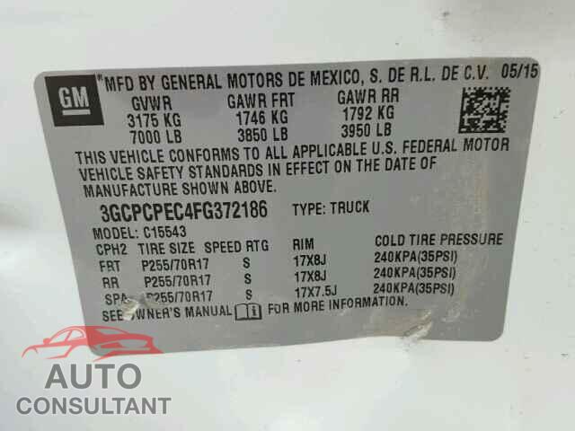 CHEVROLET SILVERADO 2015 - 3GCPCPEC4FG372186