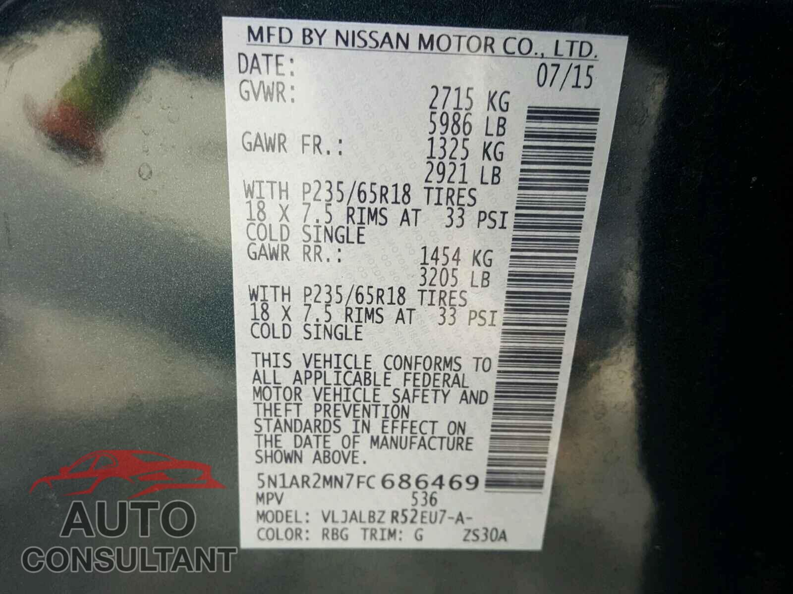 NISSAN PATHFINDER 2015 - 5N1AR2MN7FC686469