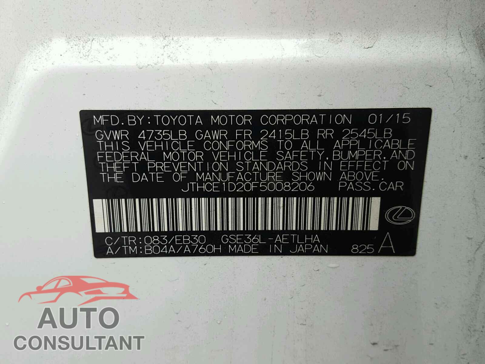 LEXUS IS 2015 - JTHCE1D20F5008206
