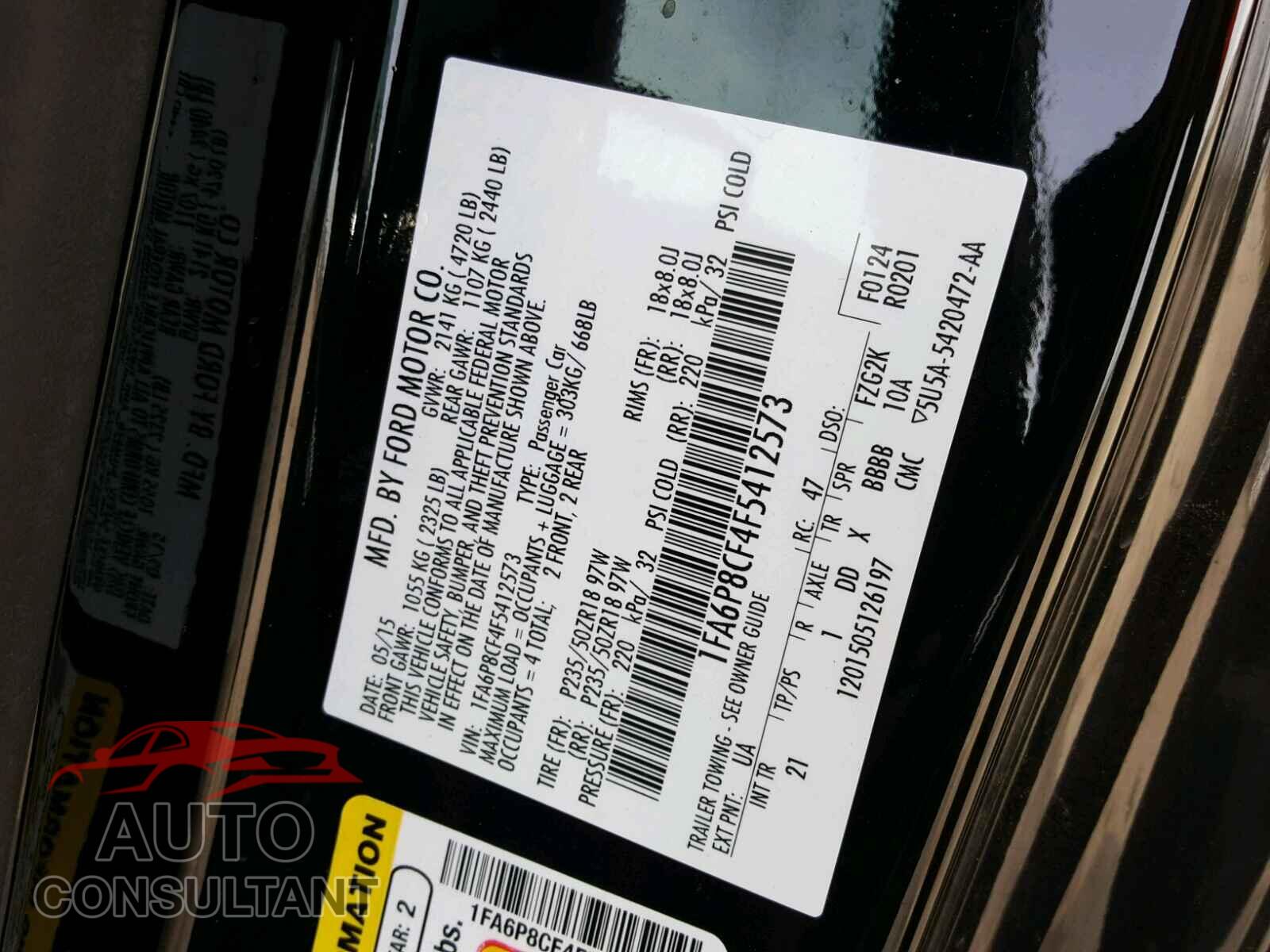 FORD MUSTANG 2015 - 1FA6P8CF4F5412573