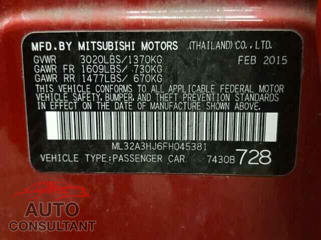 MITSUBISHI MIRAGE 2015 - ML32A3HJ6FH045381
