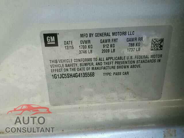 CHEVROLET SONIC 2016 - 1FATP8UH2K5194047
