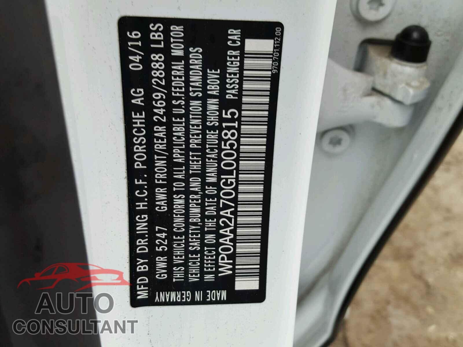 PORSCHE PANAMERA 2016 - WP0AA2A70GL005815