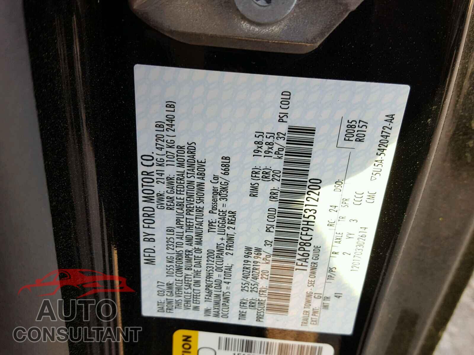 FORD MUSTANG 2017 - 1FA6P8CF9H5312200