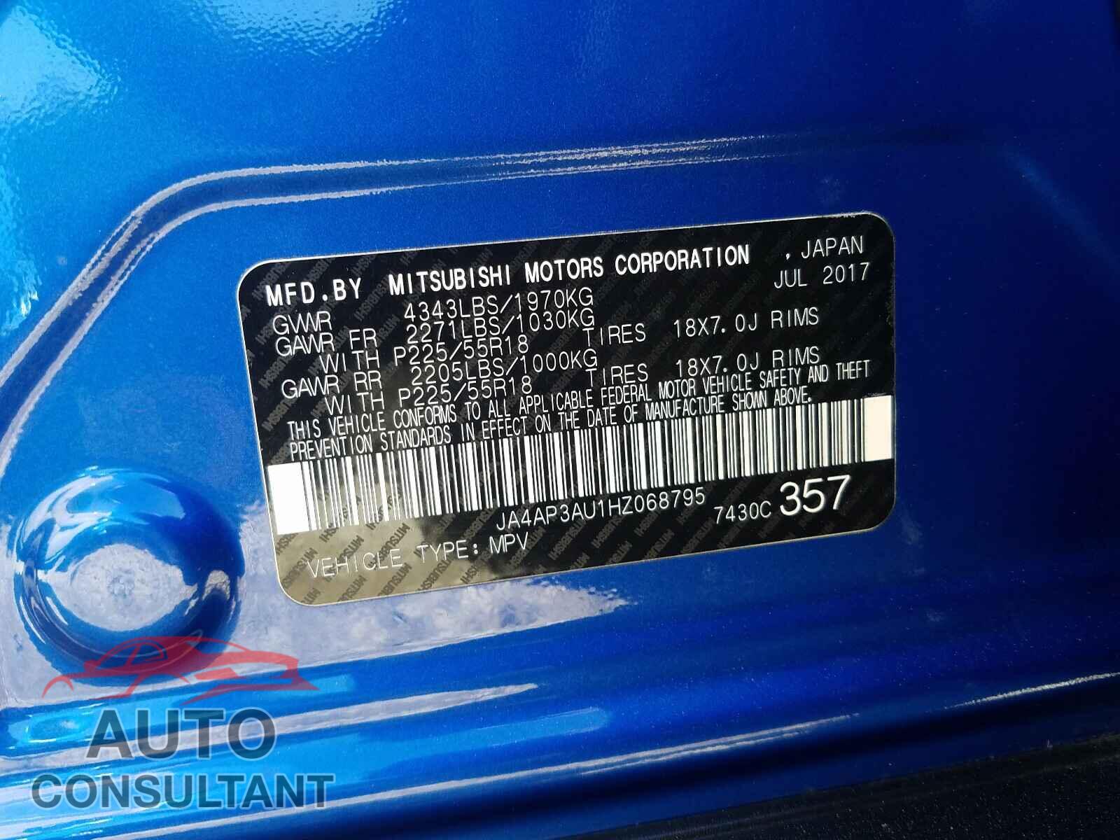 MITSUBISHI OUTLANDER 2017 - JA4AP3AU1HZ068795