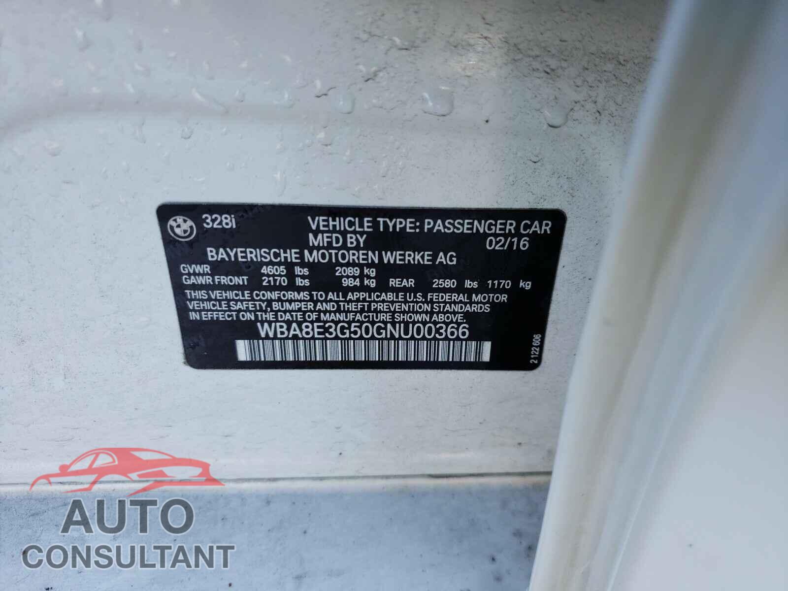 BMW 3 SERIES 2016 - WBA8E3G50GNU00366