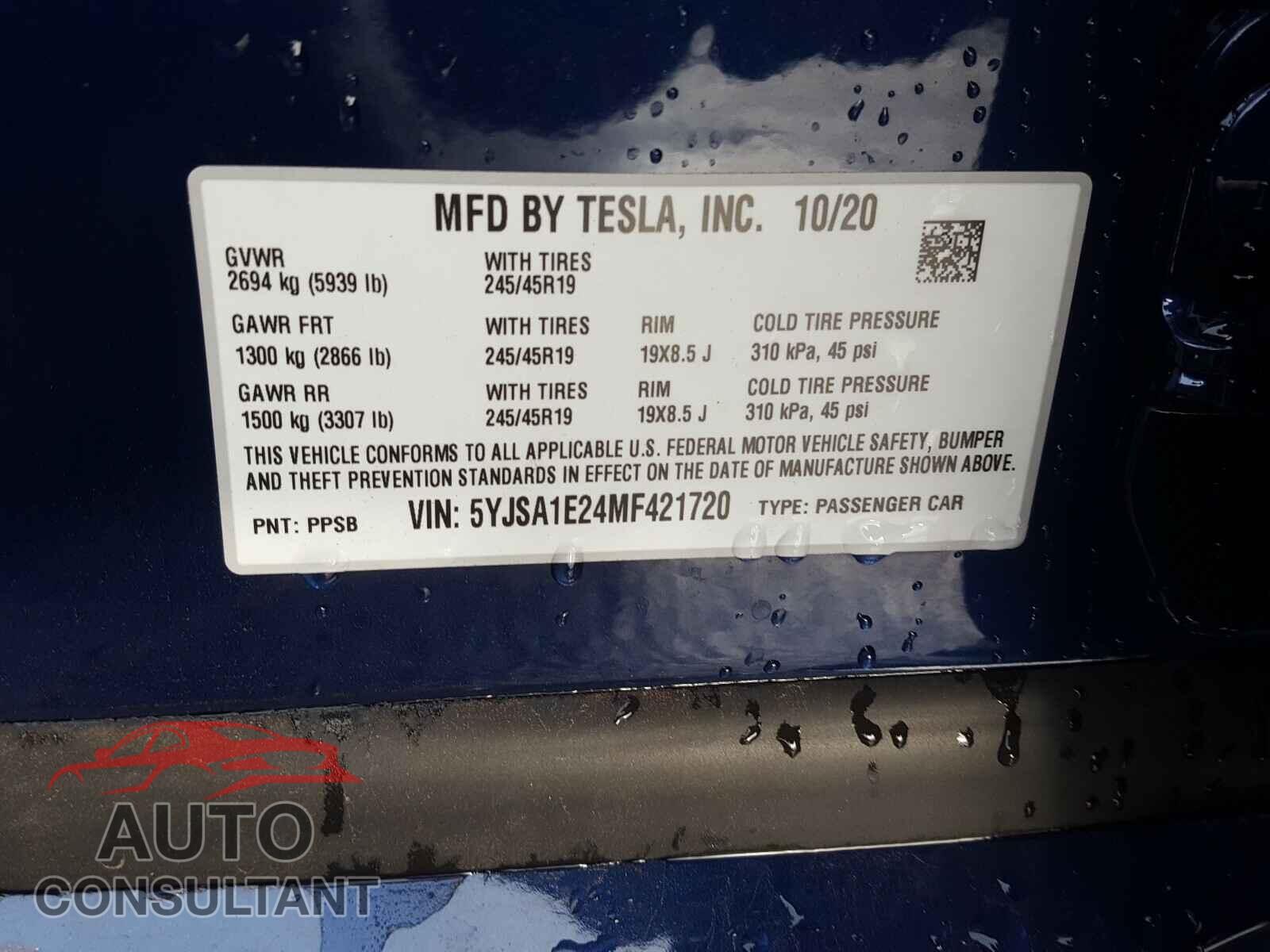 TESLA MODEL S 2021 - 5YJSA1E24MF421720
