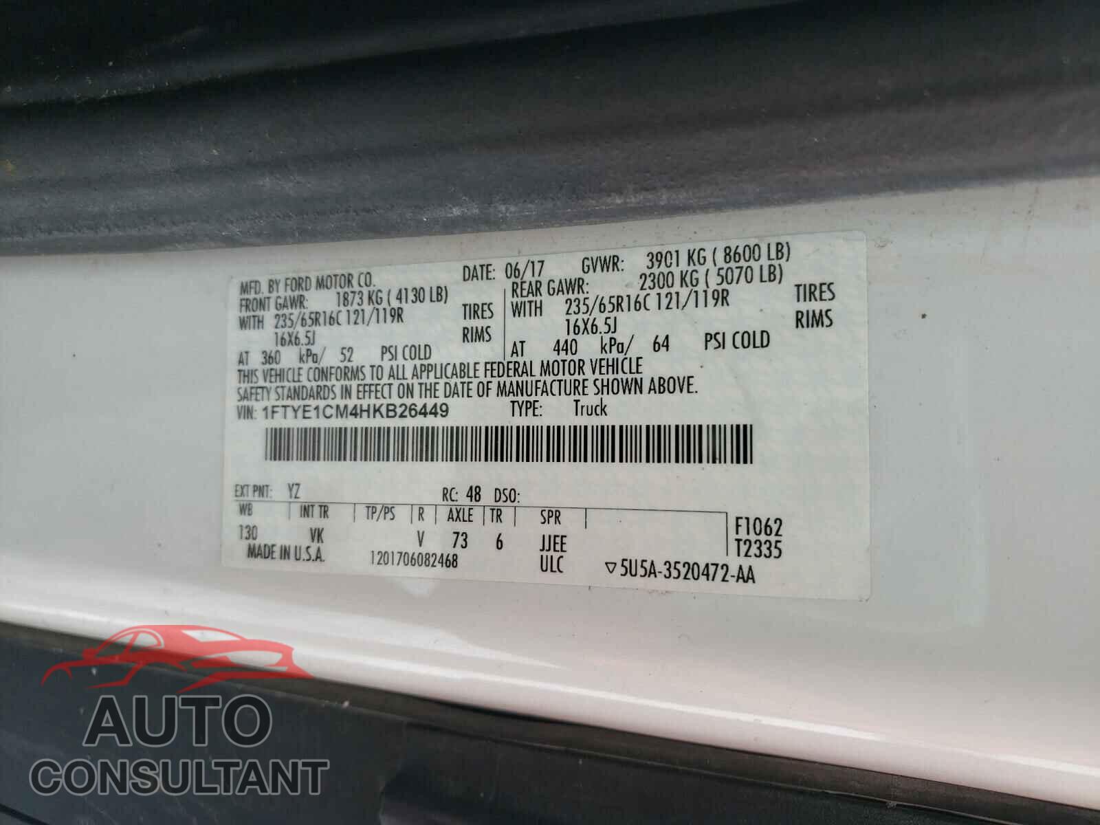 FORD TRANSIT CO 2017 - 1FTYE1CM4HKB26449