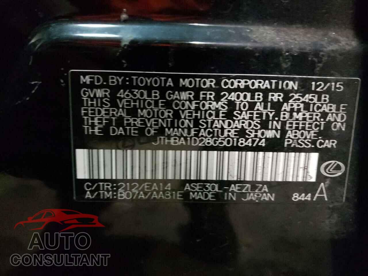 LEXUS IS 2016 - JTHBA1D28G5018474