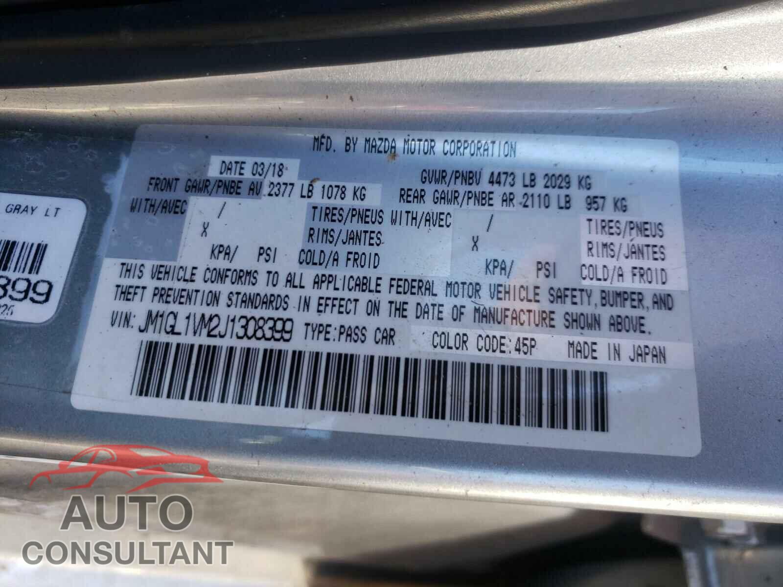MAZDA 6 2018 - JM1GL1VM2J1308399