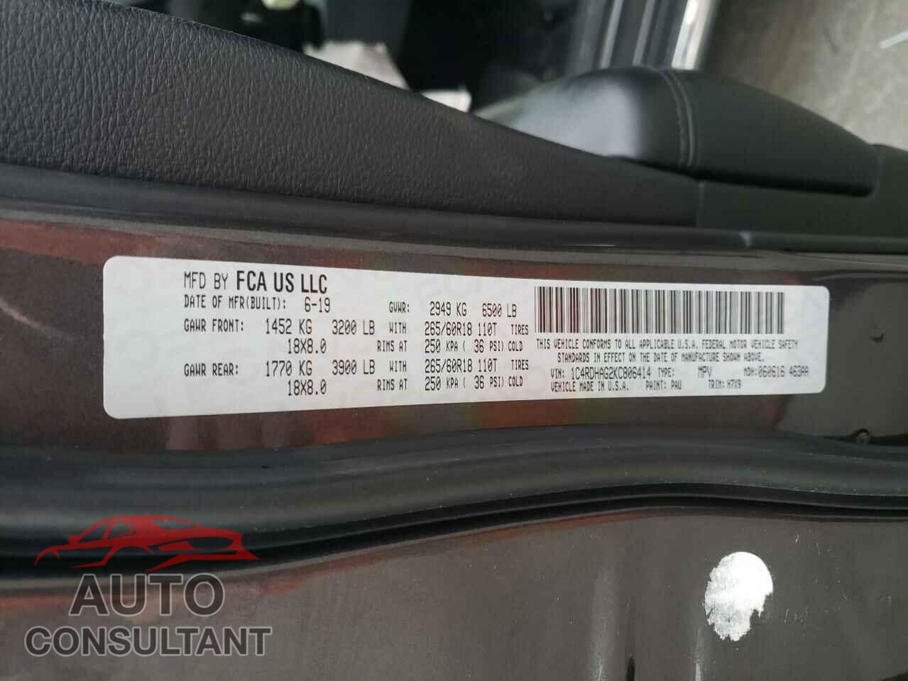 DODGE DURANGO 2019 - 1C4RDHAG2KC806414