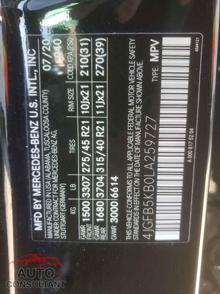MERCEDES-BENZ GLE-CLASS 2020 - 4JGFB5KB0LA259727