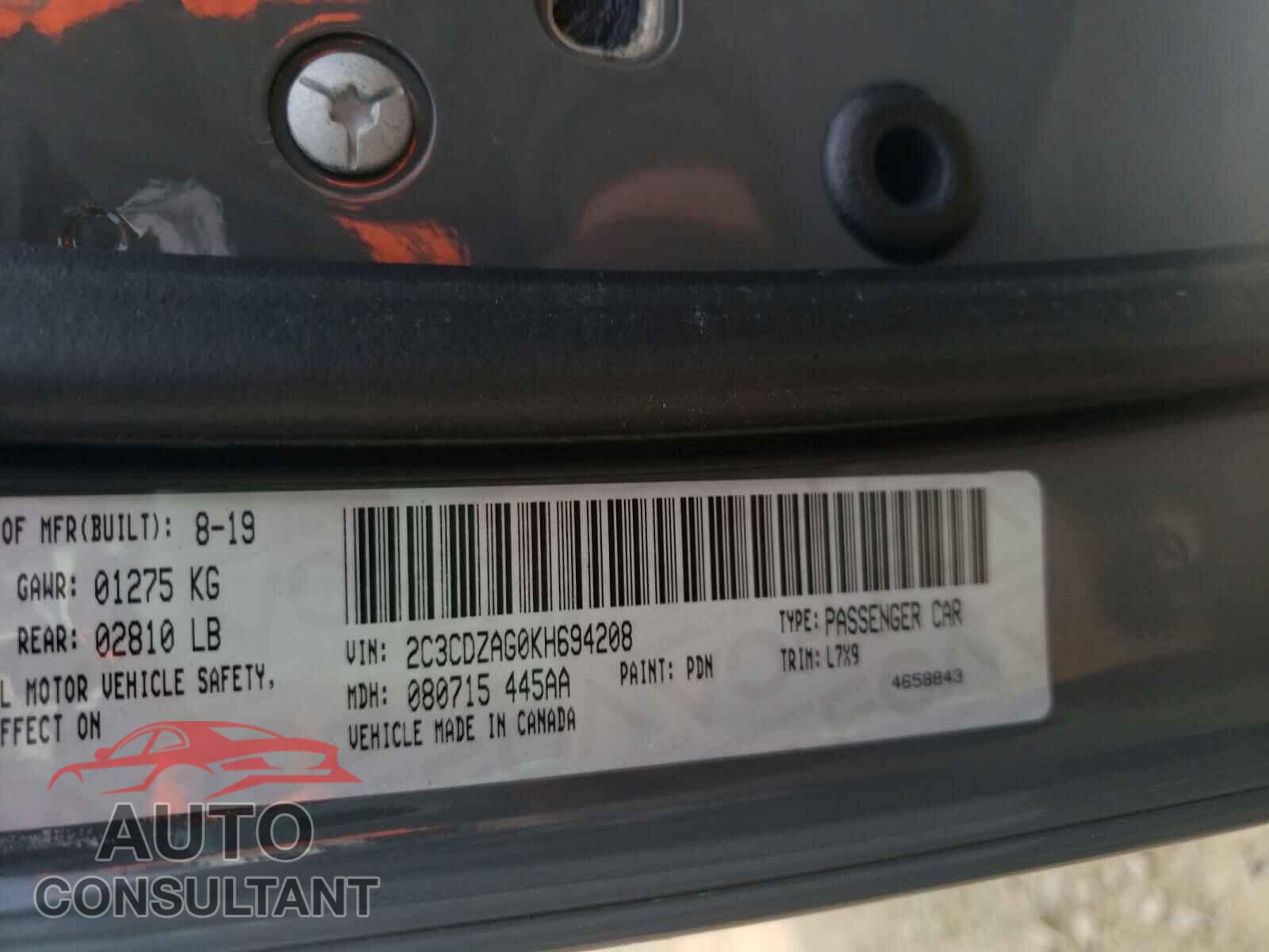 DODGE CHALLENGER 2019 - 2C3CDZAG0KH694208