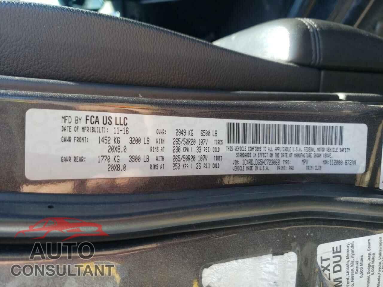 DODGE DURANGO 2017 - 1C4RDJDG5HC723068