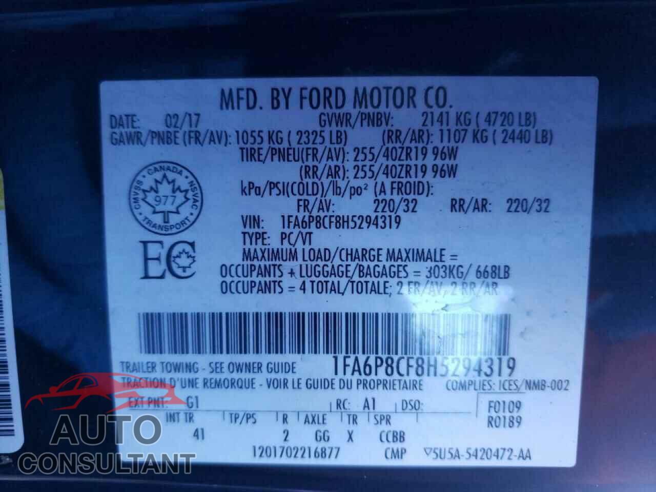 FORD MUSTANG 2017 - 1FA6P8CF8H5294319