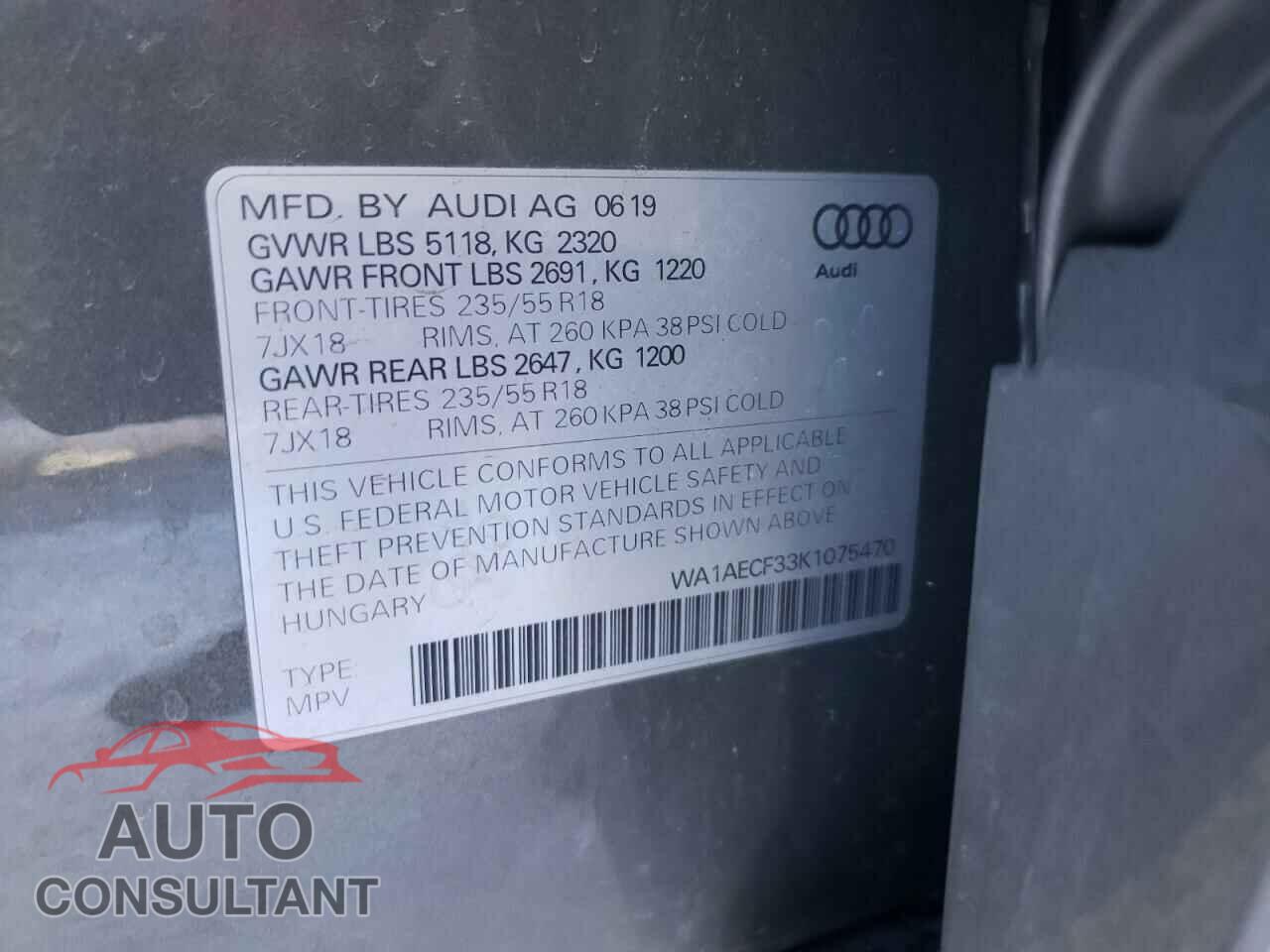 AUDI Q3 2019 - WA1AECF33K1075470