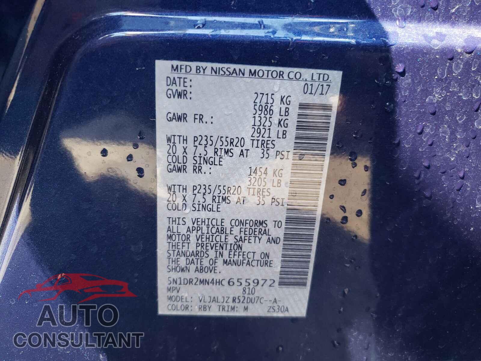 NISSAN PATHFINDER 2017 - 5N1DR2MN4HC655972
