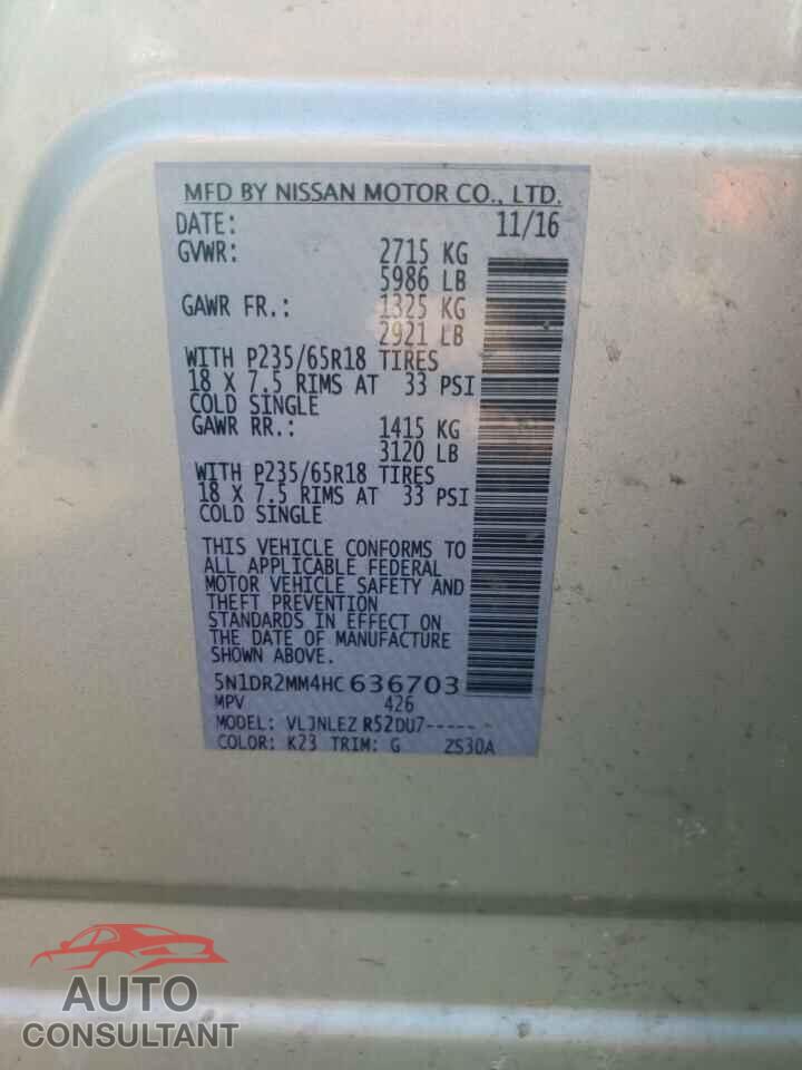 NISSAN PATHFINDER 2017 - 5N1DR2MM4HC636703