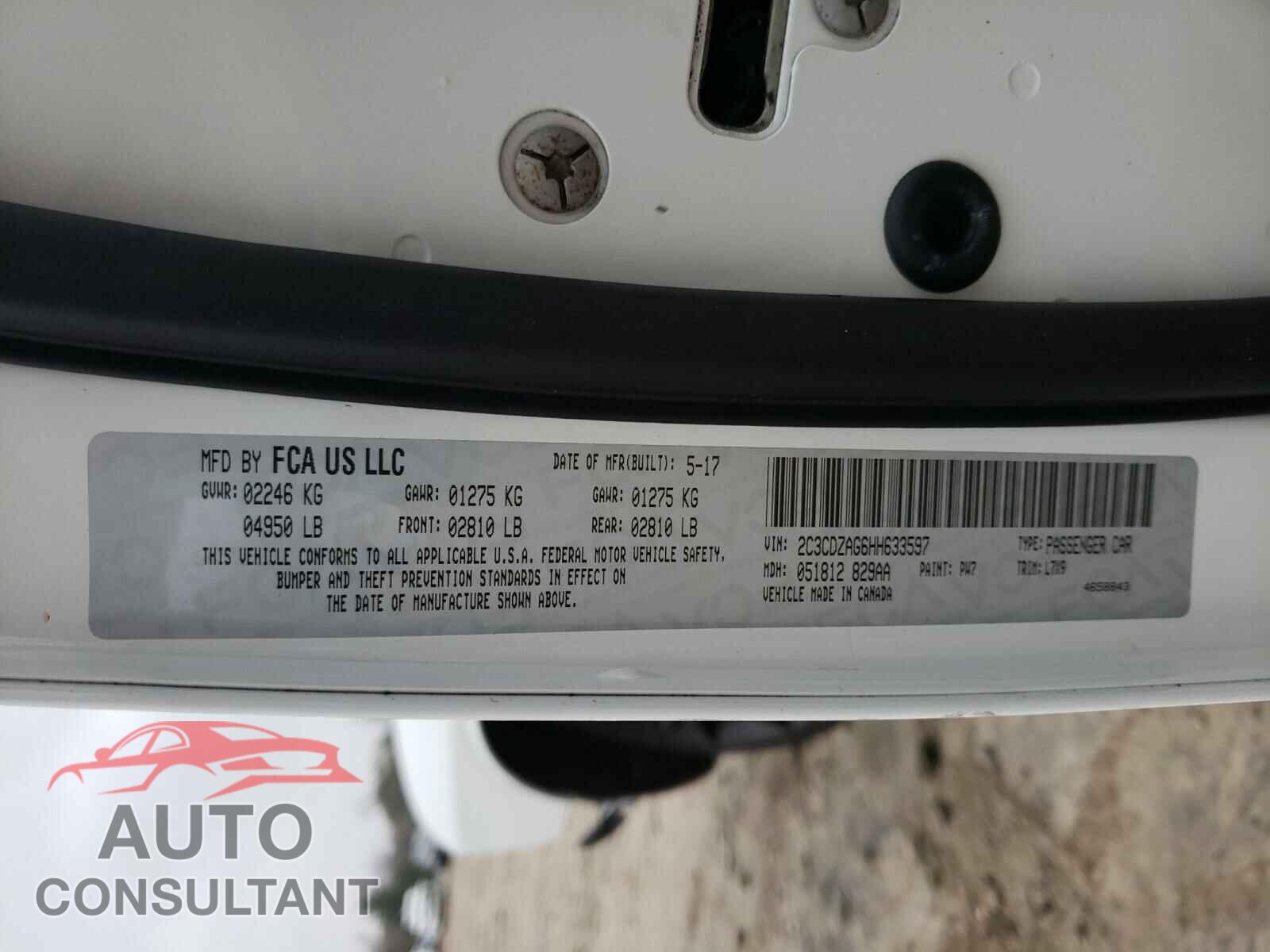 DODGE CHALLENGER 2017 - 2C3CDZAG6HH633597