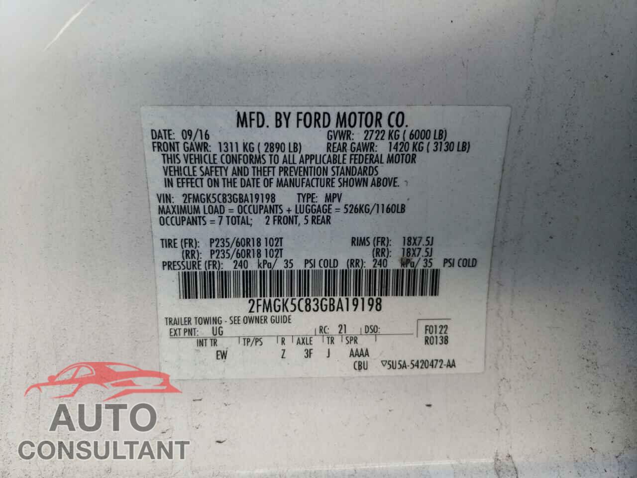 FORD FLEX 2016 - 2FMGK5C83GBA19198