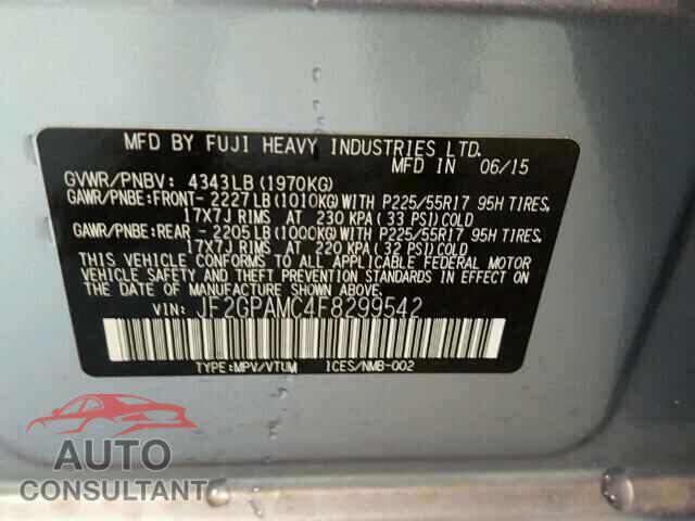 SUBARU XV 2015 - JF2GPAMC4F8299542
