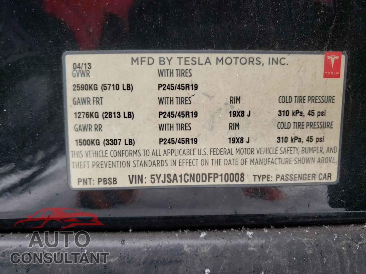 TESLA MODEL S 2013 - 5YJSA1CN0DFP10008