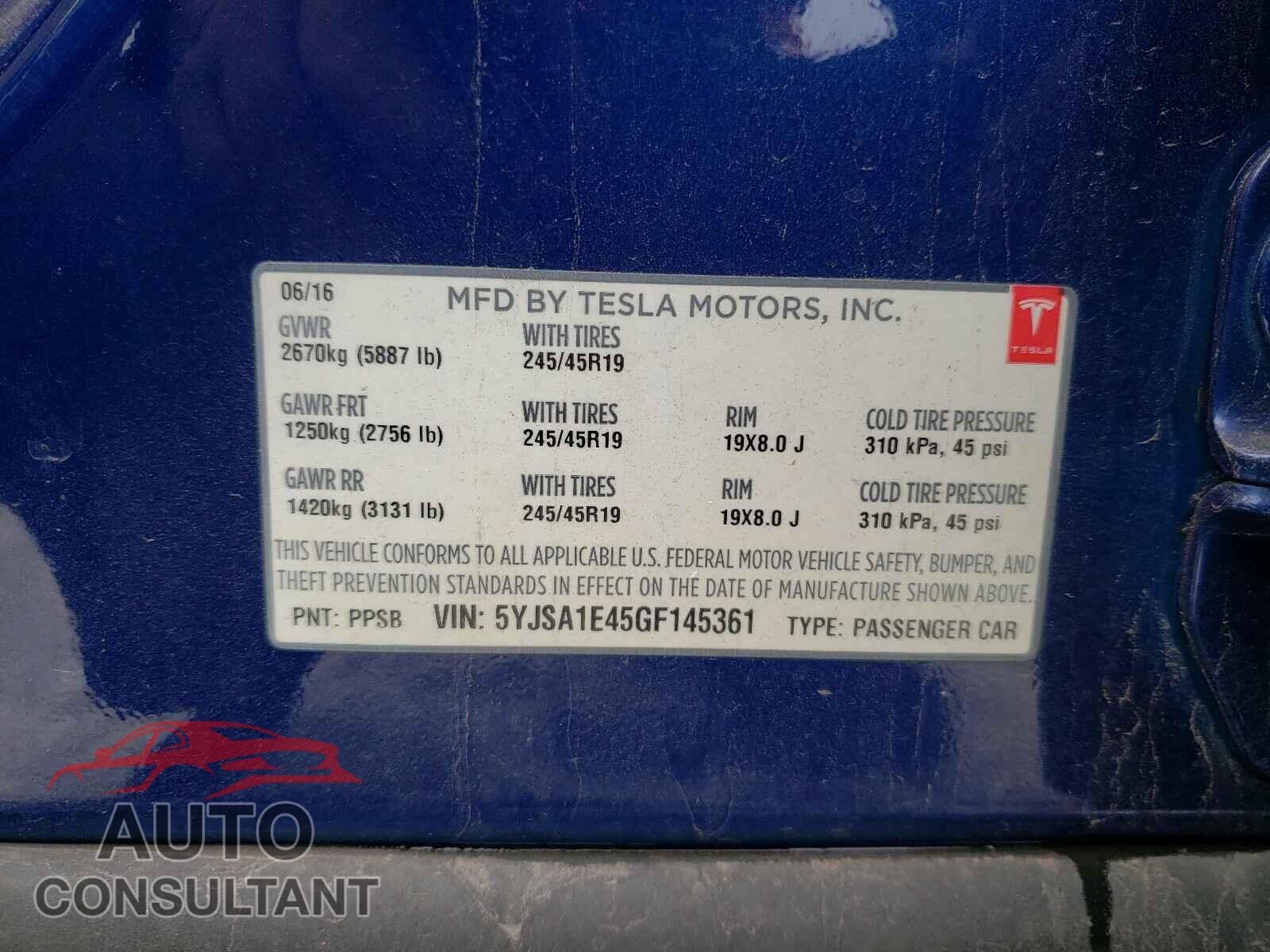 TESLA MODEL S 2016 - 5YJSA1E45GF145361
