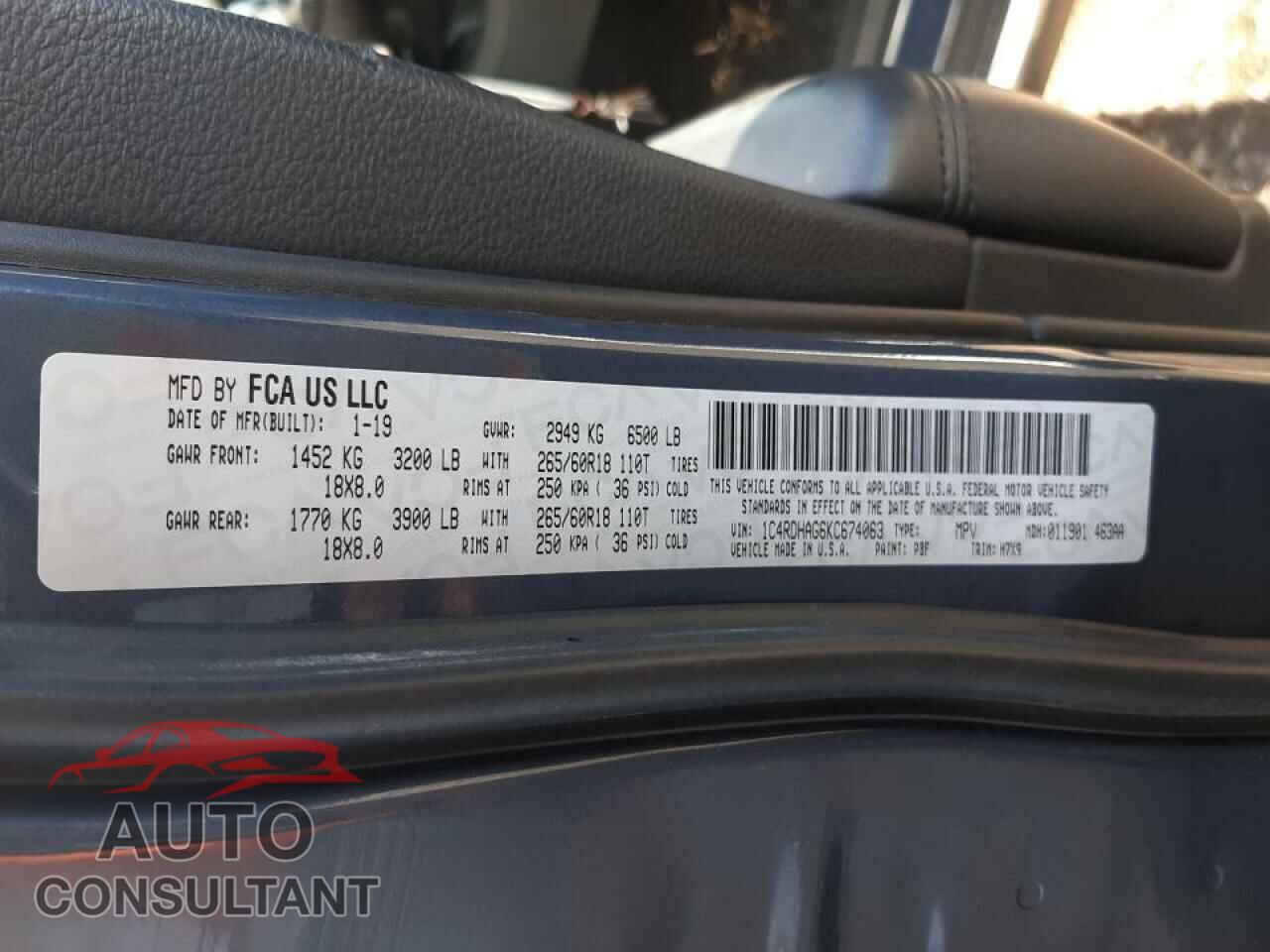 DODGE DURANGO 2019 - 1C4RDHAG6KC674063