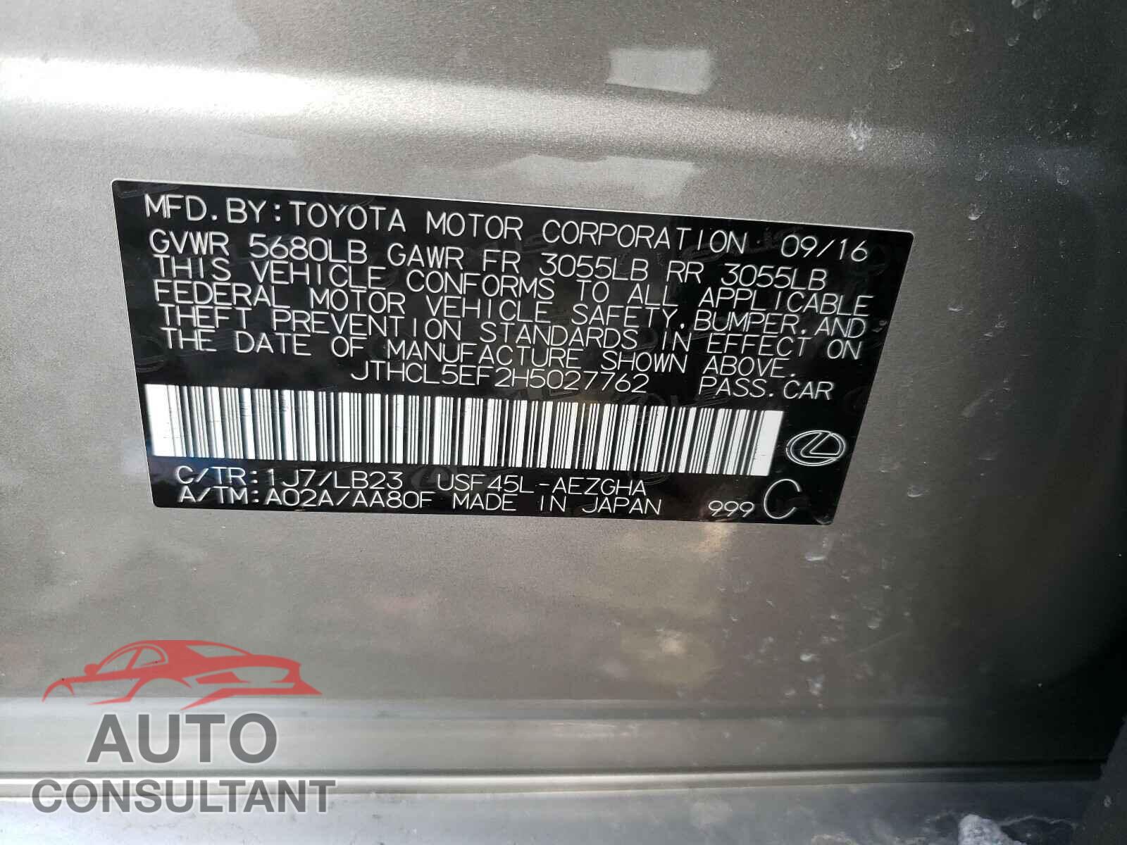 LEXUS LS460 2017 - JTHCL5EF2H5027762