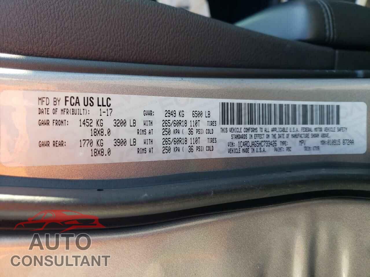 DODGE DURANGO 2017 - 1C4RDJAG5HC733426