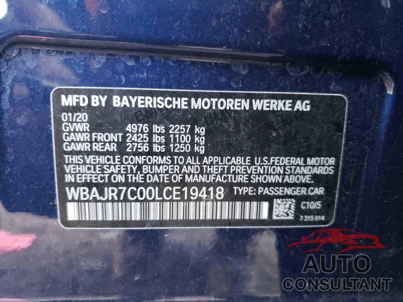BMW 5 SERIES 2020 - WBAJR7C00LCE19418