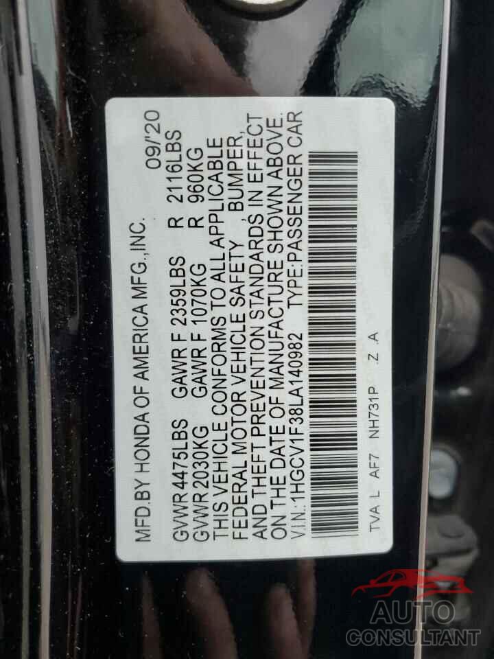 HONDA ACCORD 2020 - 1HGCV1F38LA140982