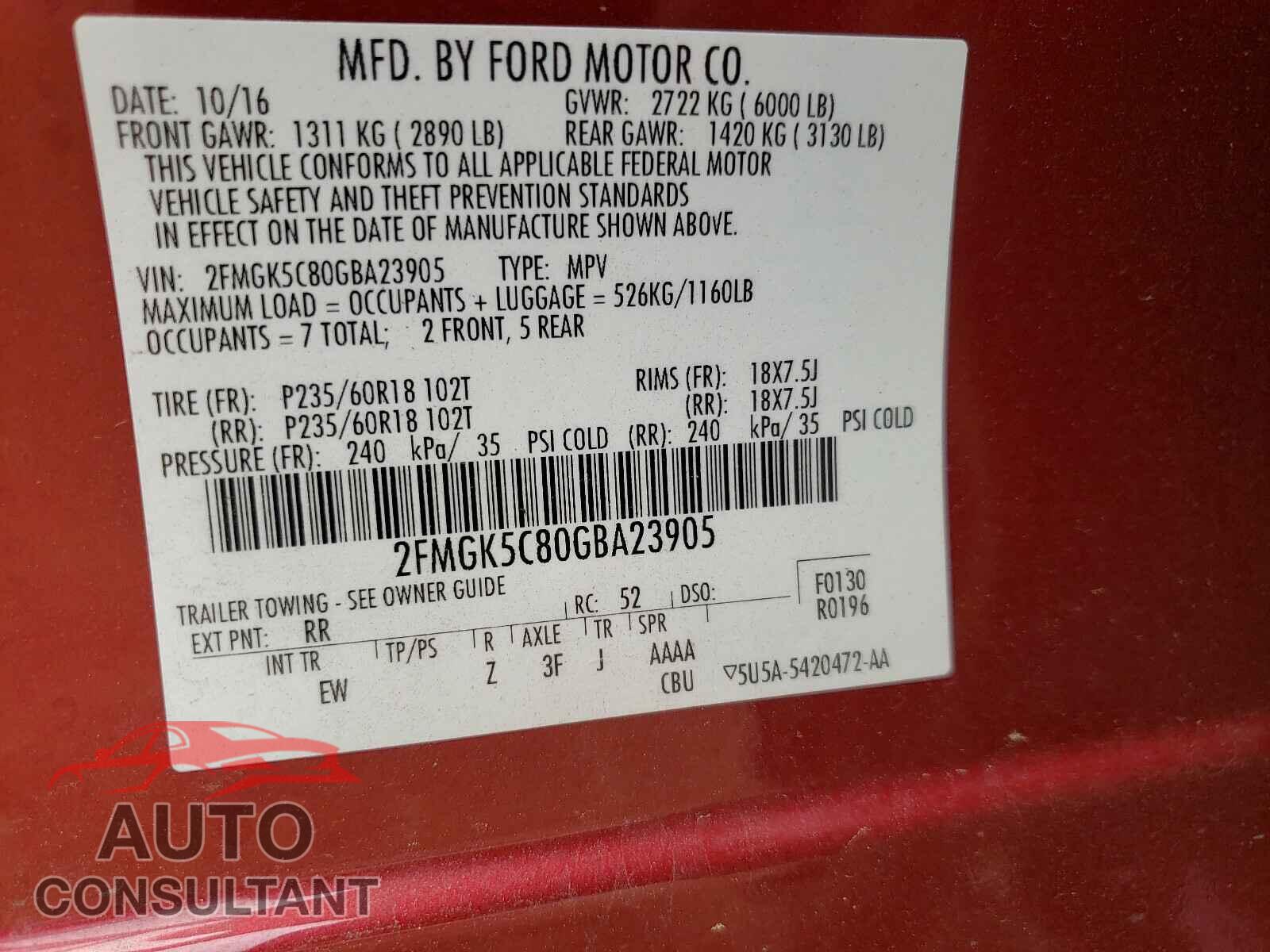 FORD FLEX 2016 - 2FMGK5C80GBA23905