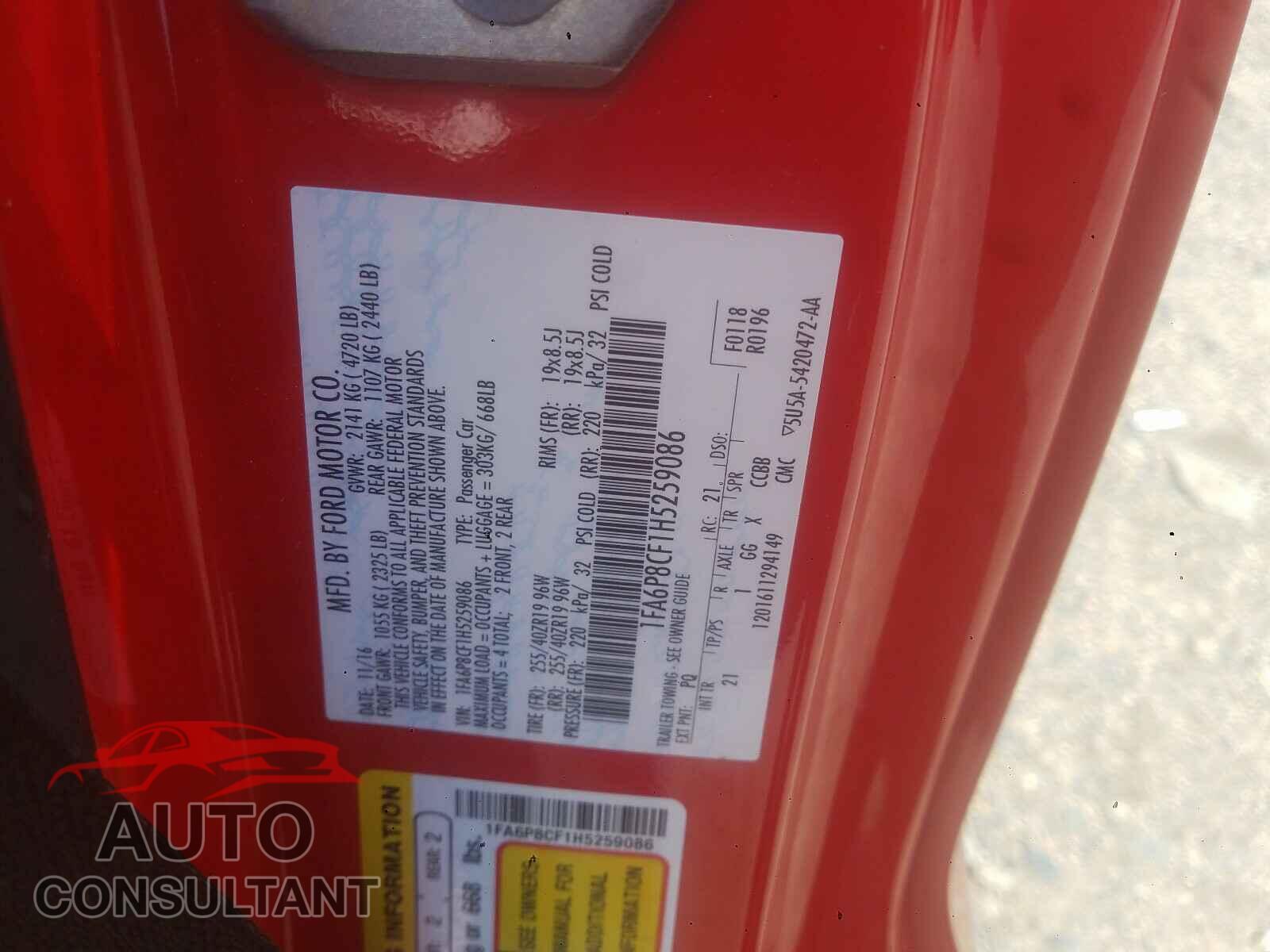FORD MUSTANG 2017 - 1FA6P8CF1H5259086