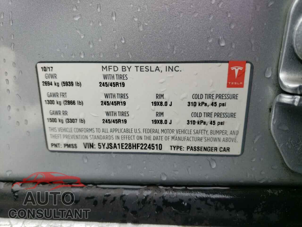 TESLA MODEL S 2017 - 5YJSA1E28HF224510