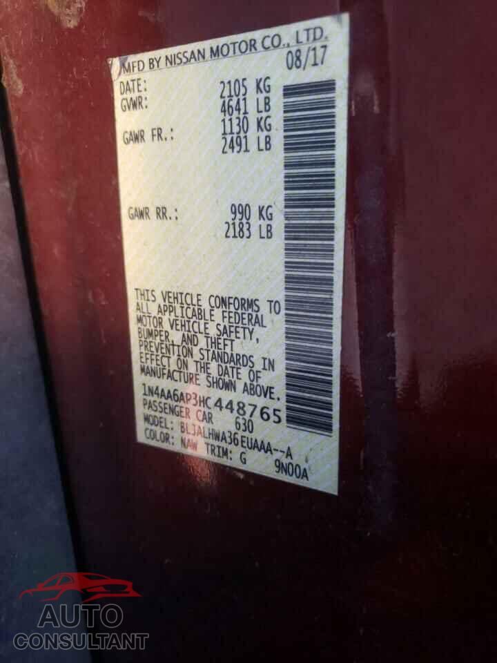 NISSAN MAXIMA 2017 - 1N4AA6AP3HC448765