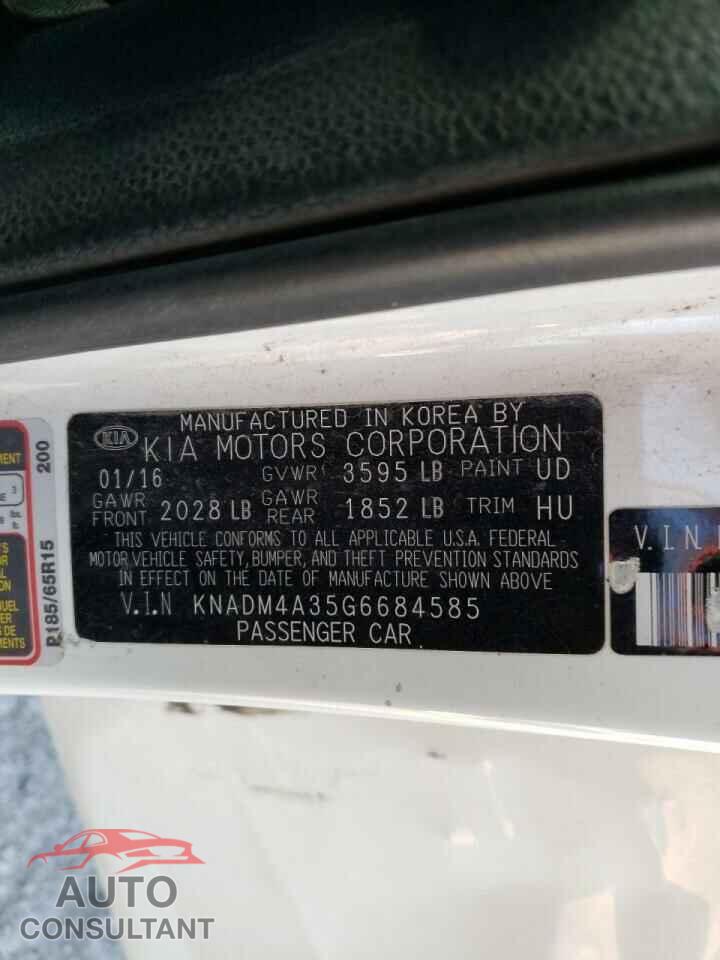 KIA RIO 2016 - KNADM4A35G6684585
