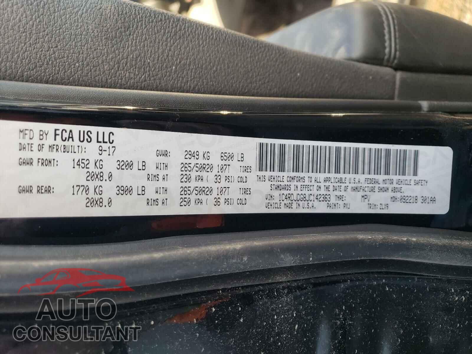 DODGE DURANGO 2018 - 1C4RDJDG8JC142363