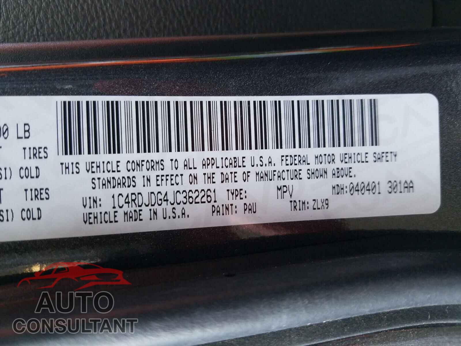 DODGE DURANGO 2018 - 1C4RDJDG4JC362261