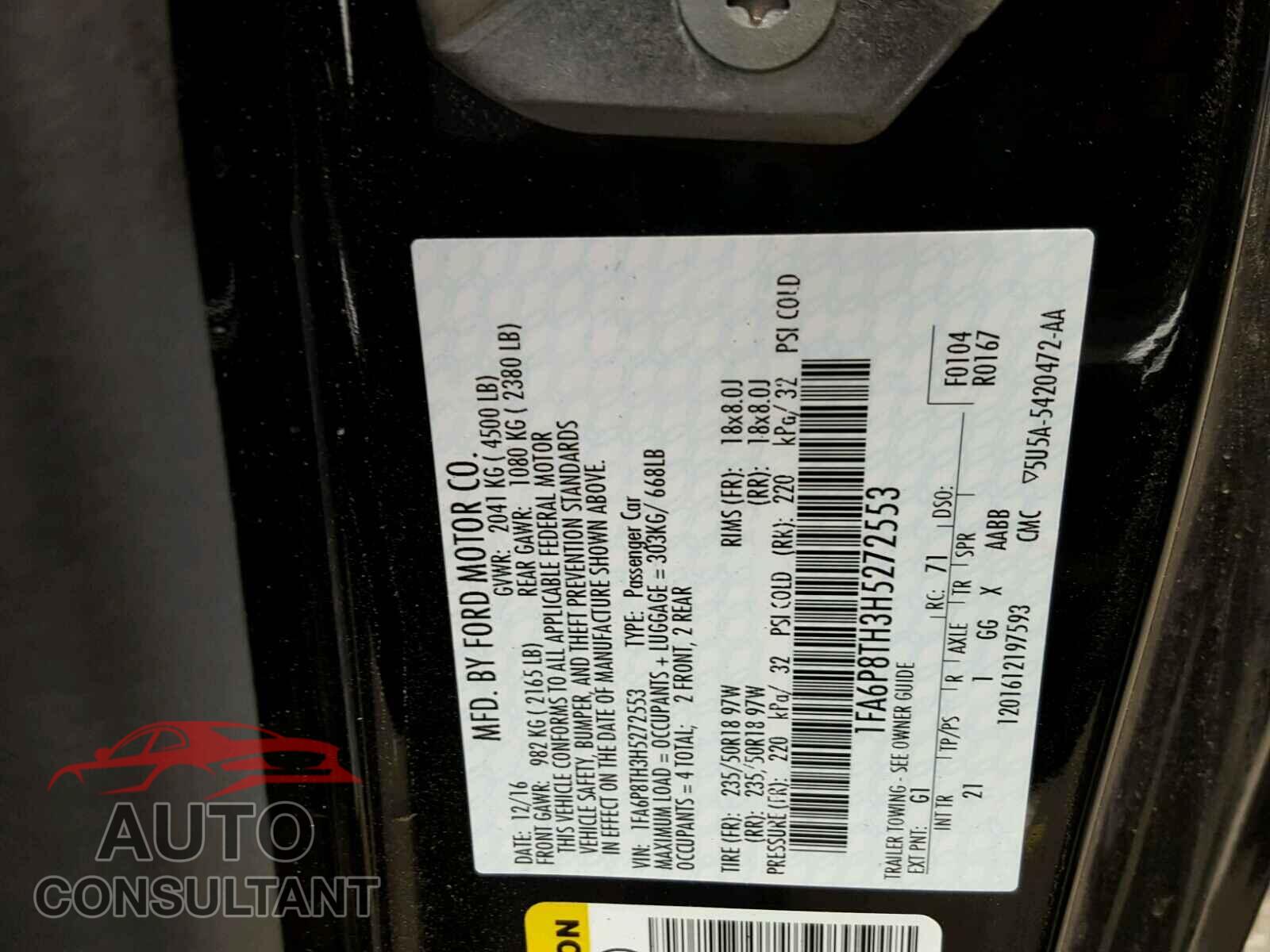 FORD MUSTANG 2017 - 1FA6P8TH3H5272553