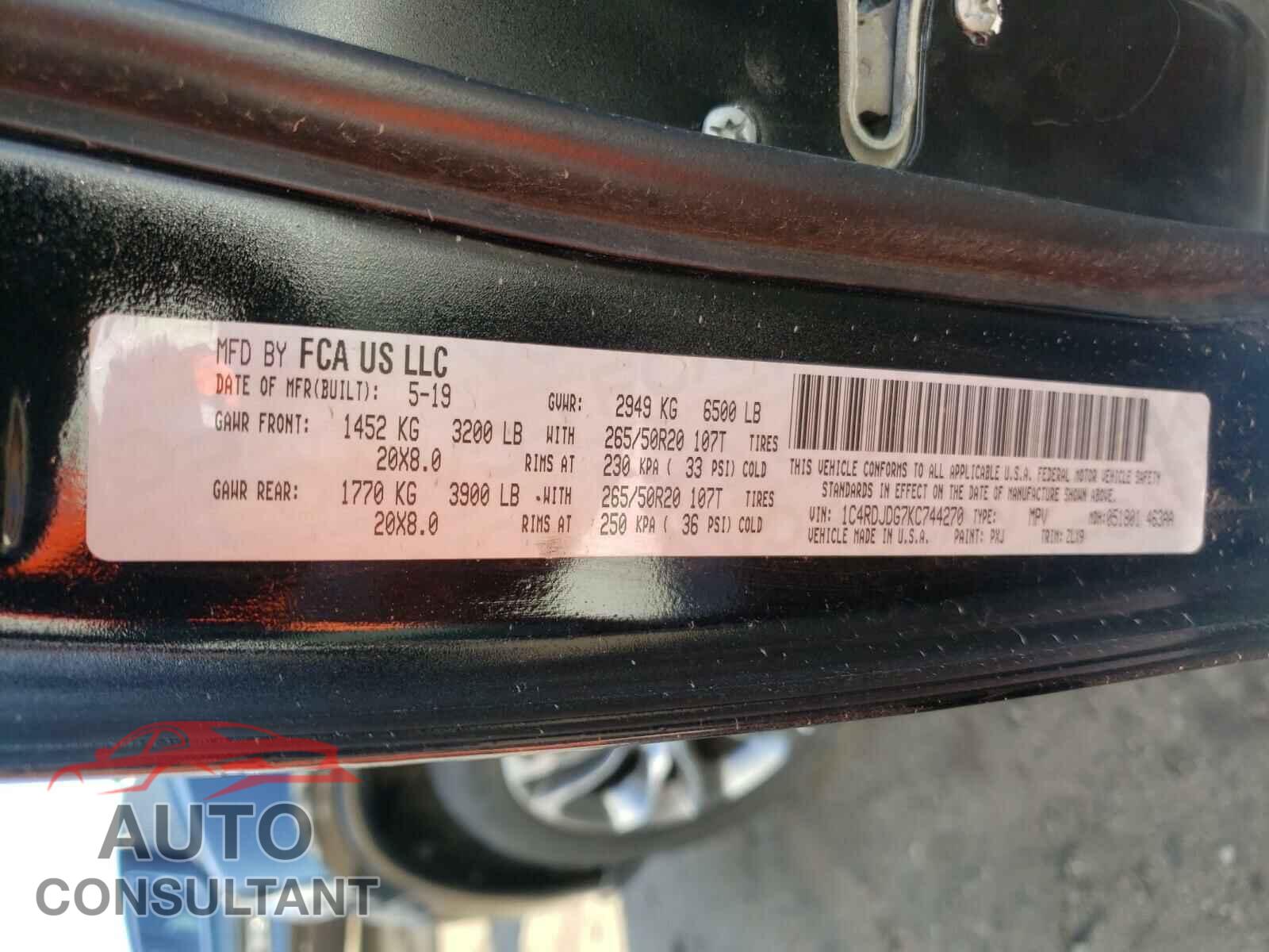 DODGE DURANGO 2019 - 1C4RDJDG7KC744270