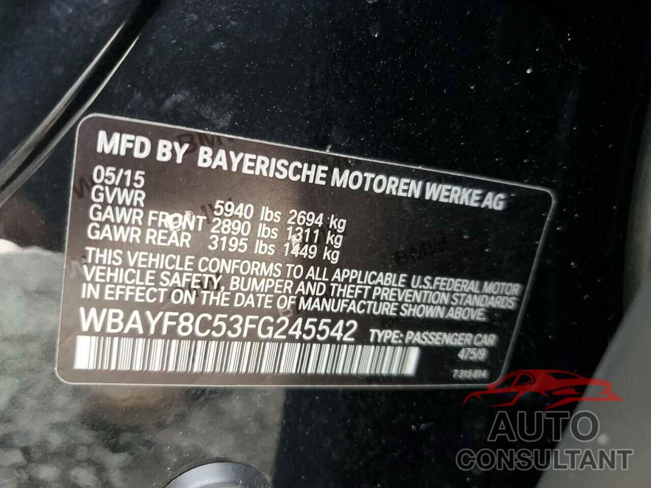 BMW 7 SERIES 2015 - WBAYF8C53FG245542