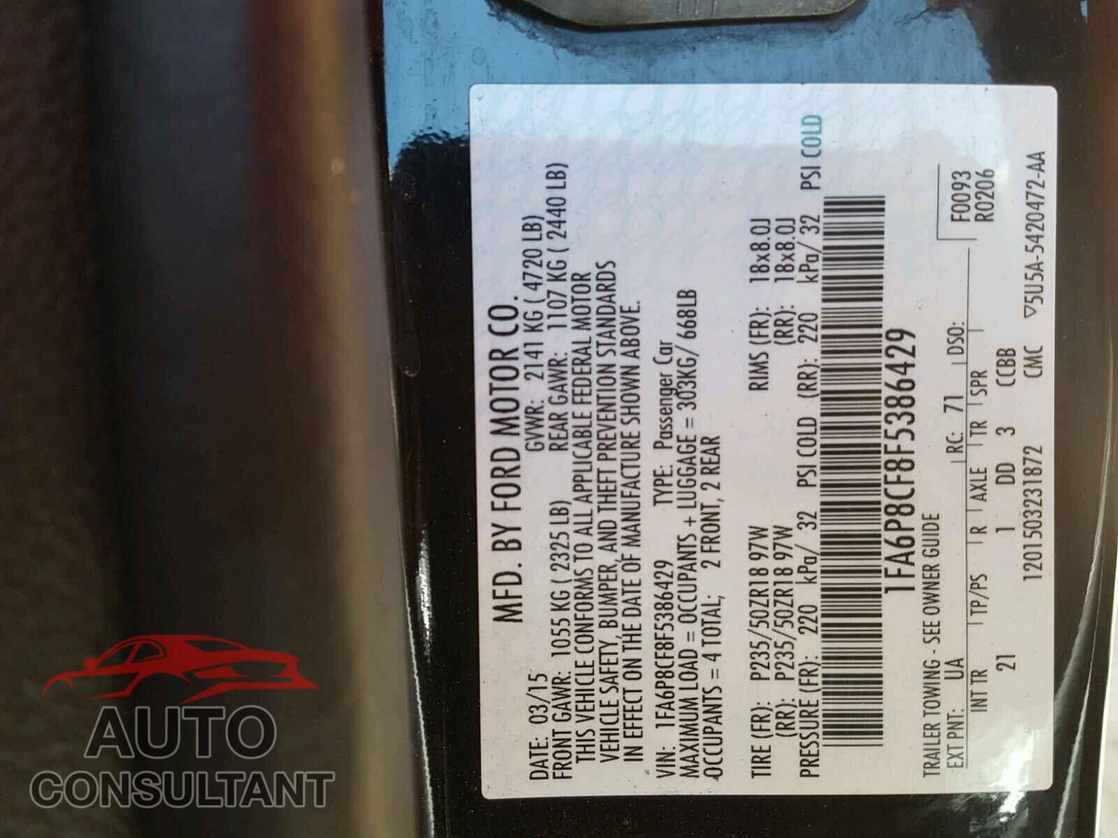 FORD MUSTANG 2015 - 1FA6P8CF8F5386429