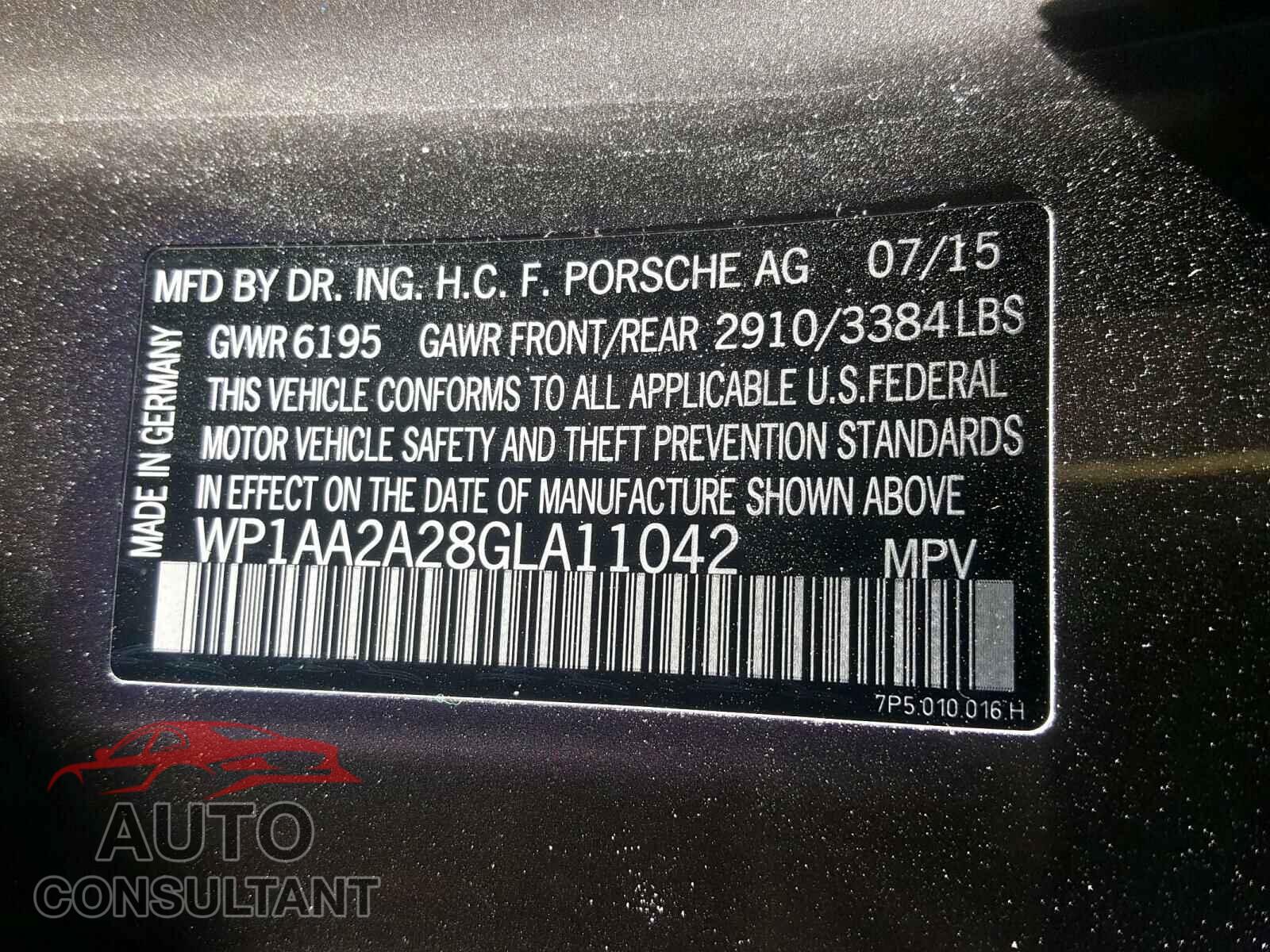 PORSCHE CAYENNE 2016 - WP1AA2A28GLA11042