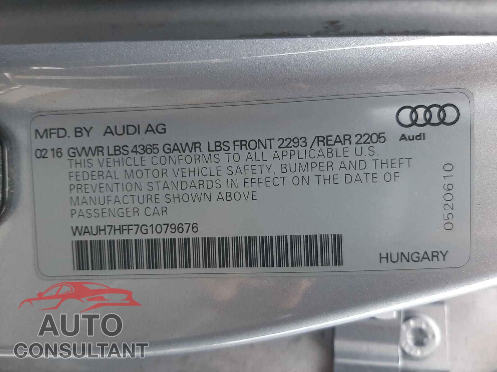 AUDI A3 2016 - WAUH7HFF7G1079676