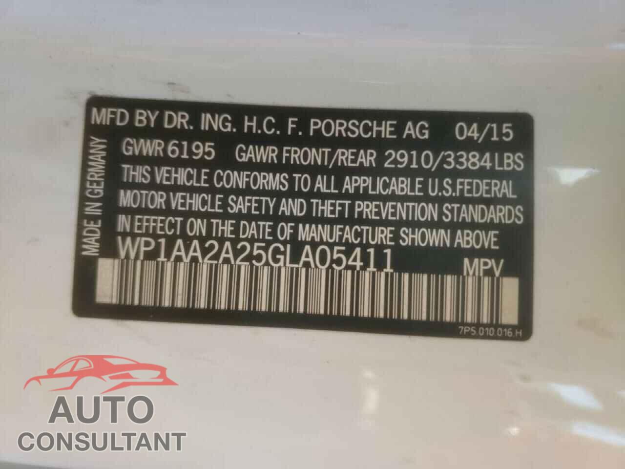 PORSCHE CAYENNE 2016 - WP1AA2A25GLA05411