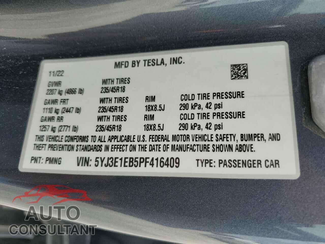 TESLA MODEL 3 2023 - 5YJ3E1EB5PF416409