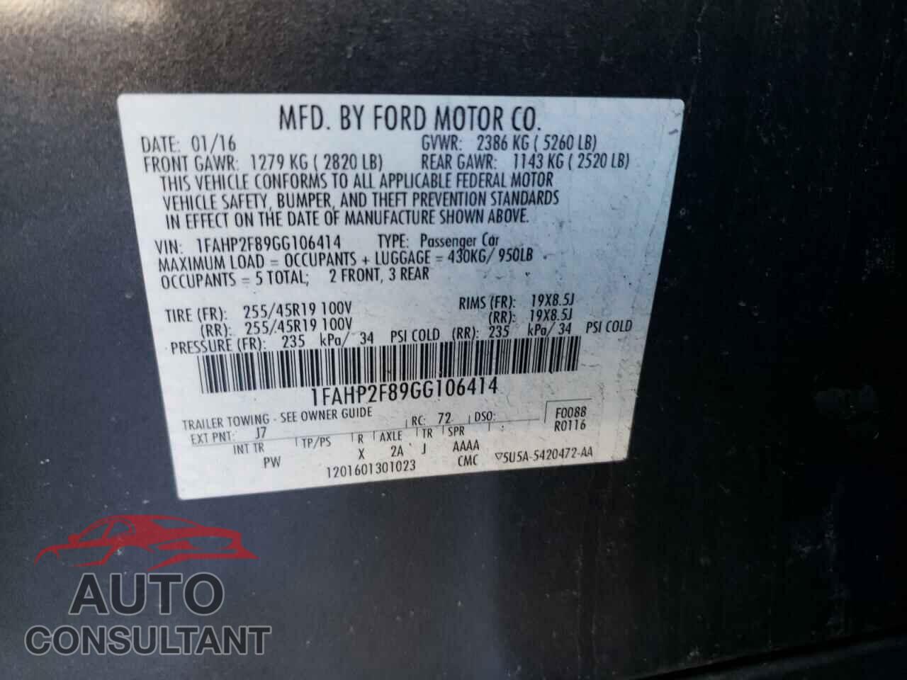 FORD TAURUS 2016 - 1FAHP2F89GG106414