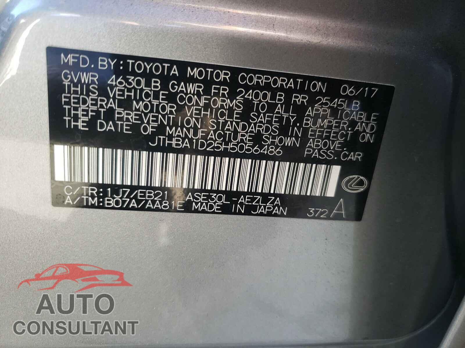 LEXUS IS 2017 - JTHBA1D25H5056486